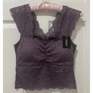 NWT Yelete Purple Floral Lace Bralette Crop Top Cami Brami M Coquette Fairycore
